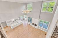 From upstairs, the fireplace adds a romantic touch!