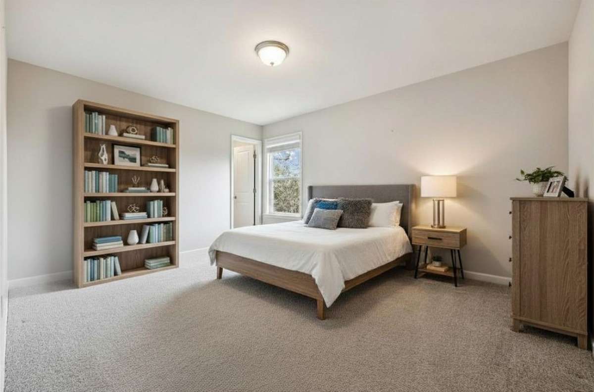 Second bedroom with carpet flooring, neutral color scheme, & window. 549 Montrose Dr. Mt. Juliet, TN 37122