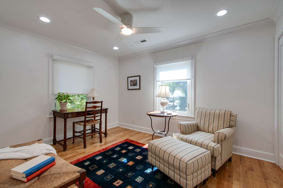 This is the smaller of the upper level 2 bedrooms. Much like the rest of the house, it has great natural lighting, new recessed lights and a new ceiling fan/light.