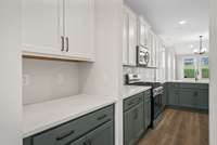 Butler pantry for a nice additional storage nook, coffee bar, etc. Actual Photo of Home