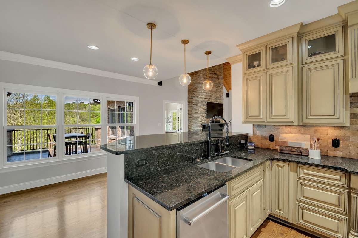kitchen with patio view