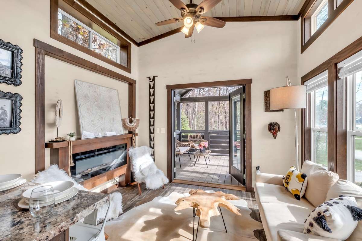 View from the living room looking out into the screened-in porch