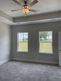 Master with Trey Ceiling, fan and lots of windows for natural light