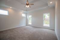 Primary Bedroom is Located on the Main Level and Features a Double Tray Ceiling, Recessed Lighting and 2 Walk-in Closets!