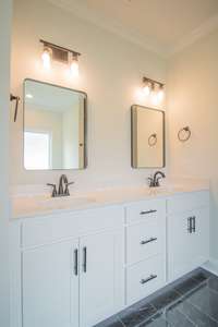 Double Vanity with Framed Mirrors!