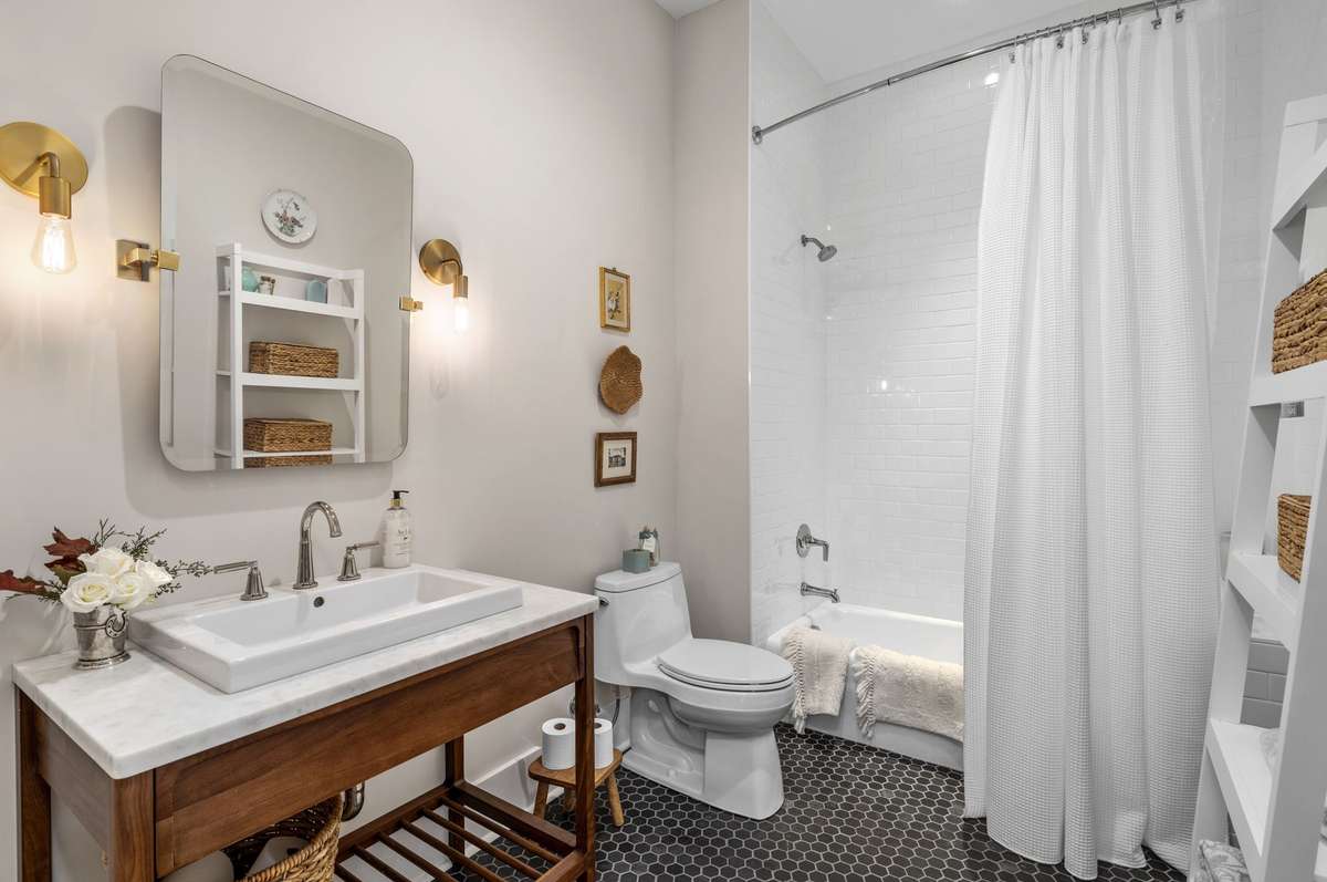 The guest bathroom is private and located adjacent the guest bedroom. Days visiting the farm always clear my mind and time in the guest suite revitalizes my soul.