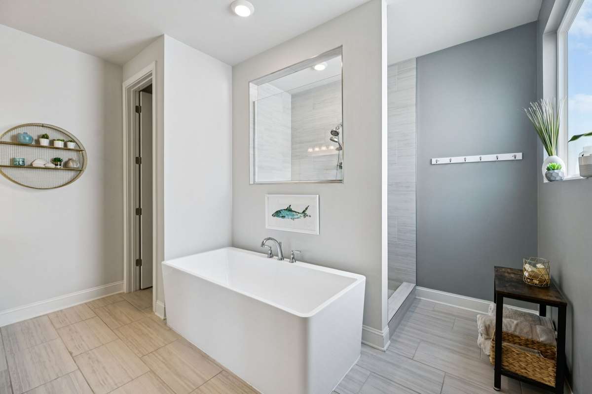 A private toilet room and doorless shower complete this space -making it easy to get ready for the day!