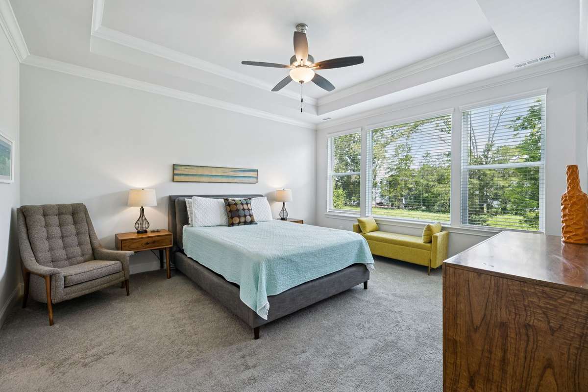Just off the main living area is the primary bedroom.