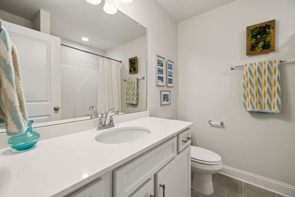 Hall bathroom on the second level of the home.