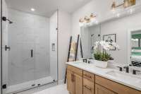 Luxurious floor to ceiling tiled shower