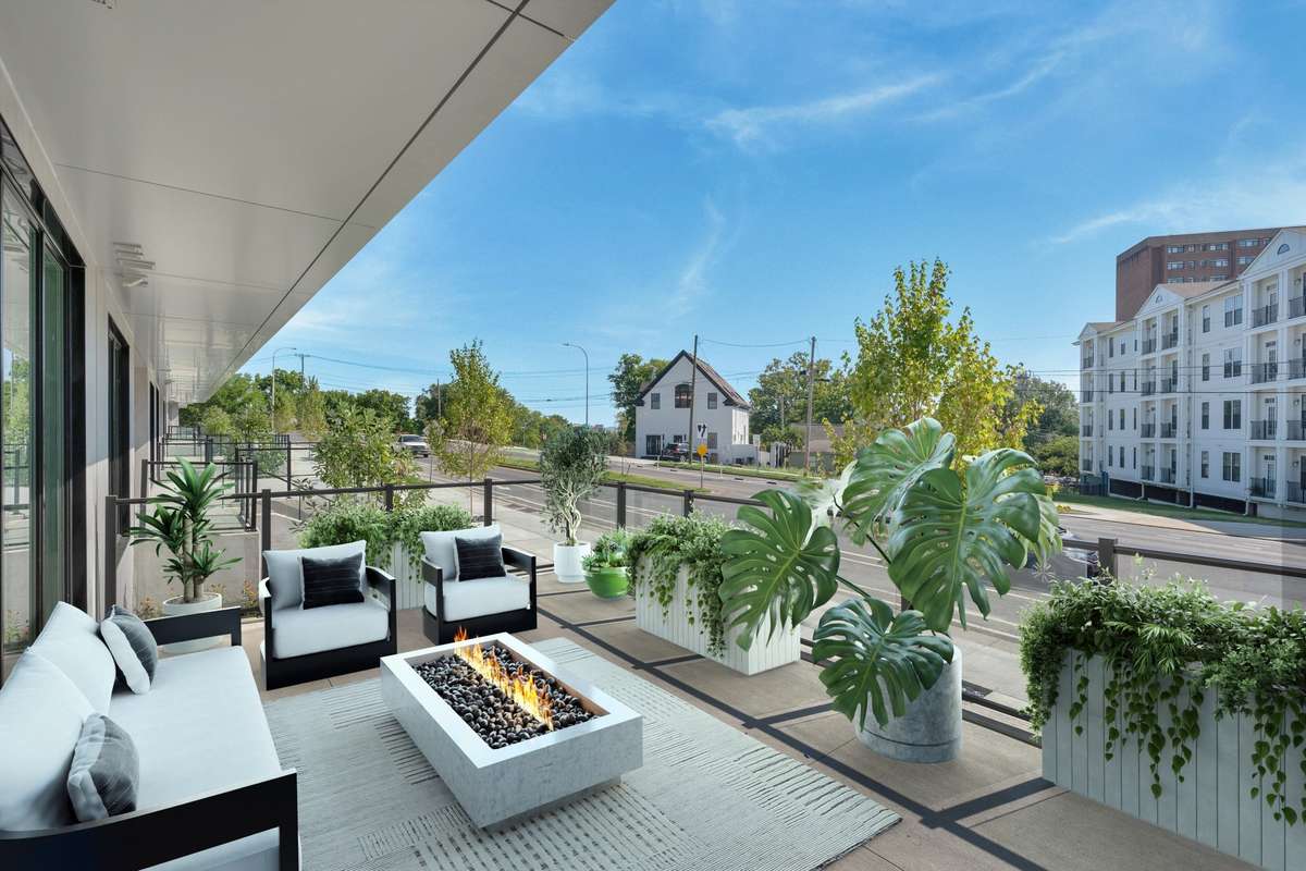 Terraces are expansive. They are featured virtually staged to show set up options.