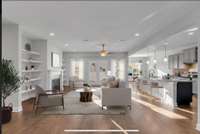 Living room VIRTUALLY STAGED to show the size of the room for furniture placement options.