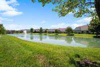 A common space pond with a fountain for those walks around the trails and near the pool, fitness, and clubhouse