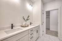 Photos of another Ashley floor plan staged in the Knoll at Fairvue. Owners bathroom. Design and structural selections may vary from house to house.