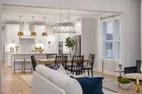 Dedicated dining space before the great room keeps the entertainer's flow going!