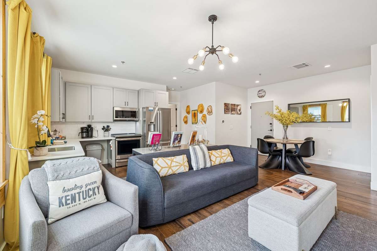 Open floor plan, with Kitchen, dining area and family room.