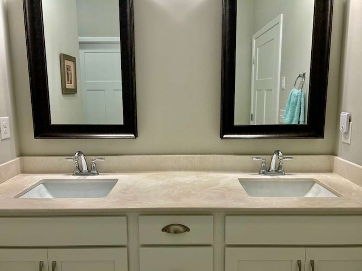 Plenty of counterspace for soap dispensers and other decor items