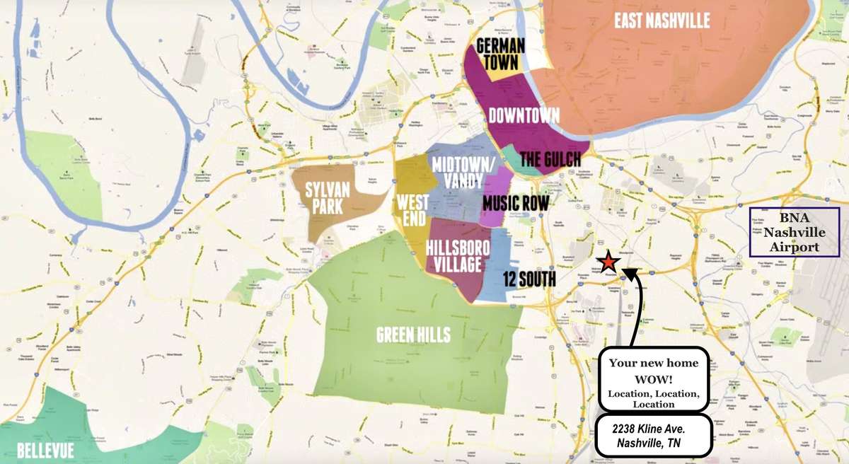 Note your proximity & convenience to Downtown Nashville, Geodis Park, 12th South, Greenhills, Berry Hill, BNA and every possible need minutes away.