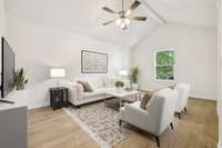 Virtually staged: Beautiful living room with cathedral ceilings!