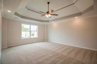 Spacious Primary Bedroom Features a Double Tray Ceiling, Crown Molding and Recessed Lighting!