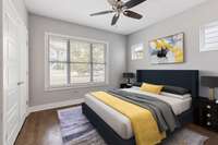 First floor bedroom shown virtually staged as a bedroom, but would also make a wonderful home-office.