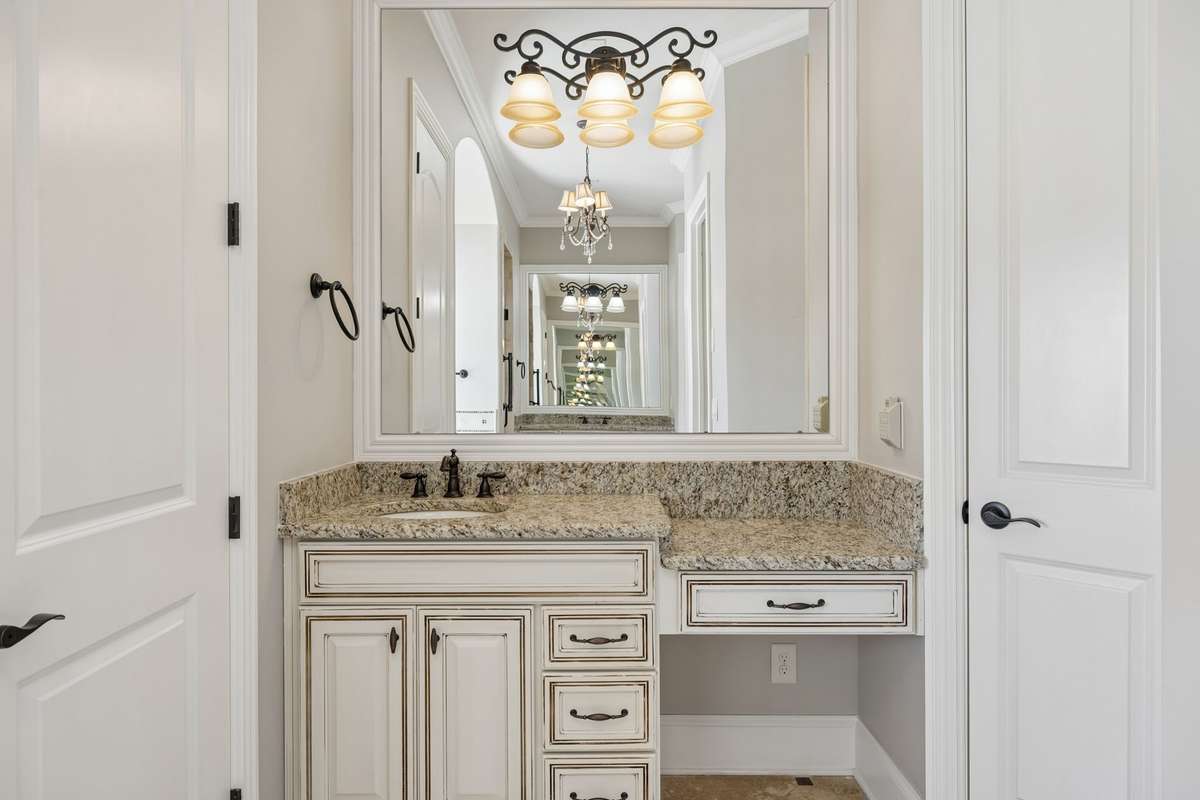 Her vanity with kneehole space.