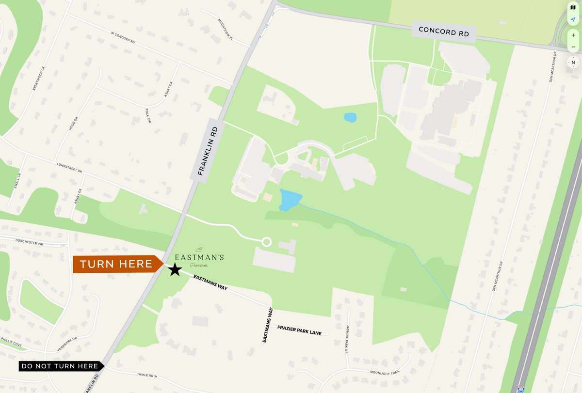 For community entrance, turn of of Franklin Road onto Eastmans way, DO NOT turn on Wikle Road.