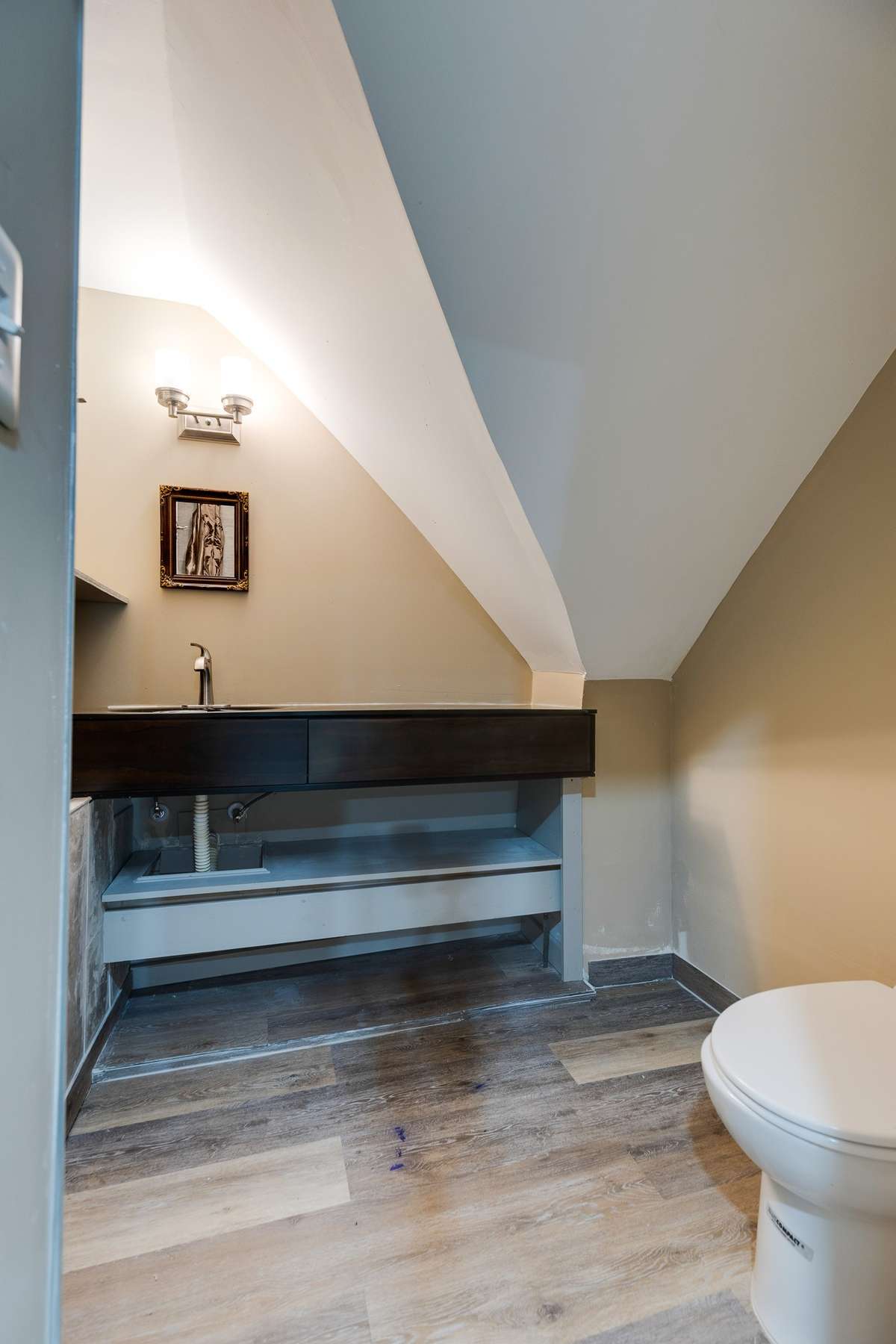 floating vanity in media room
