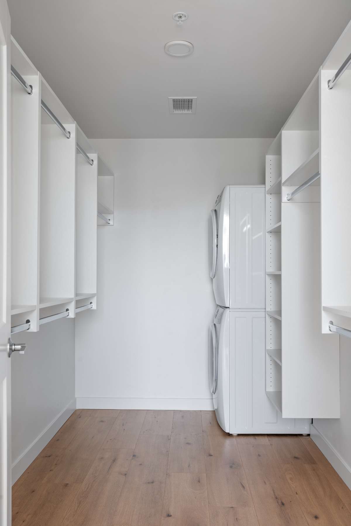 The full-size stackable Electrolux washer and dryer are included and located in the oversized closet—one of the largest of any one-bedroom floor plan at Pullman.