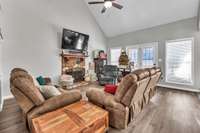 Beautiful Stone Fireplace & Access to the Covered Deck