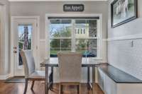 Banquet seating for morning coffee and breakfast.  Great spot for homework.