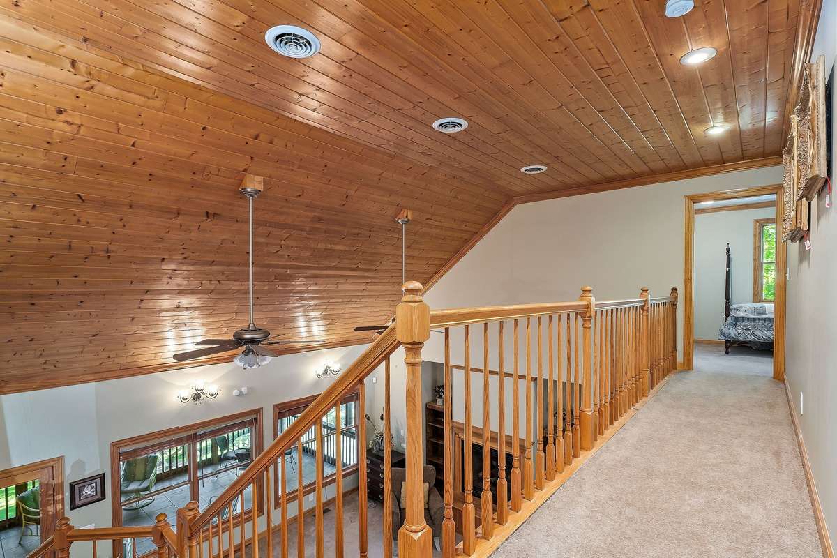 The wood ceiling adds elegance to the home.