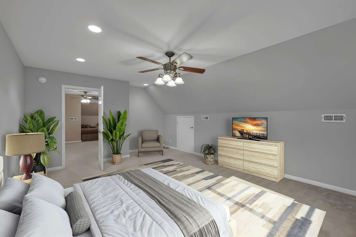 Possible Primary Suite upstairs, includes a large room, full bath, with jetted tub and separate shower.  Spacious walk-in closet.  (virtual staging)