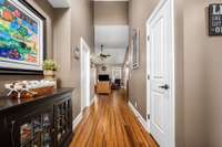 Rich hardwoods and high ceilings invite you in.