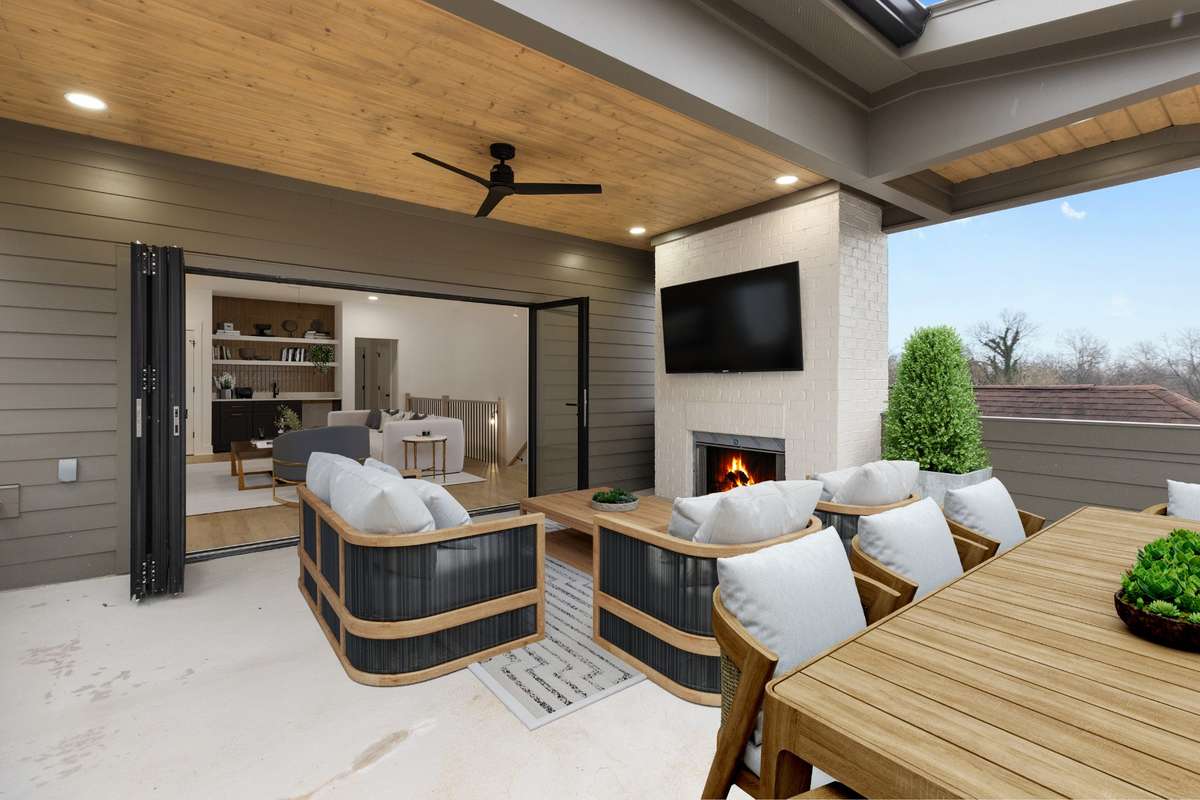 Virtually staged photo of access to rooftop deck