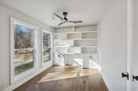 Office space with built-ins.