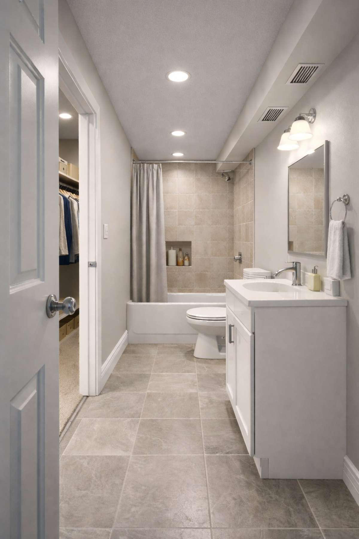 This is an AI generated photo of what the completed downstairs bathroom/closet should look like when completed.