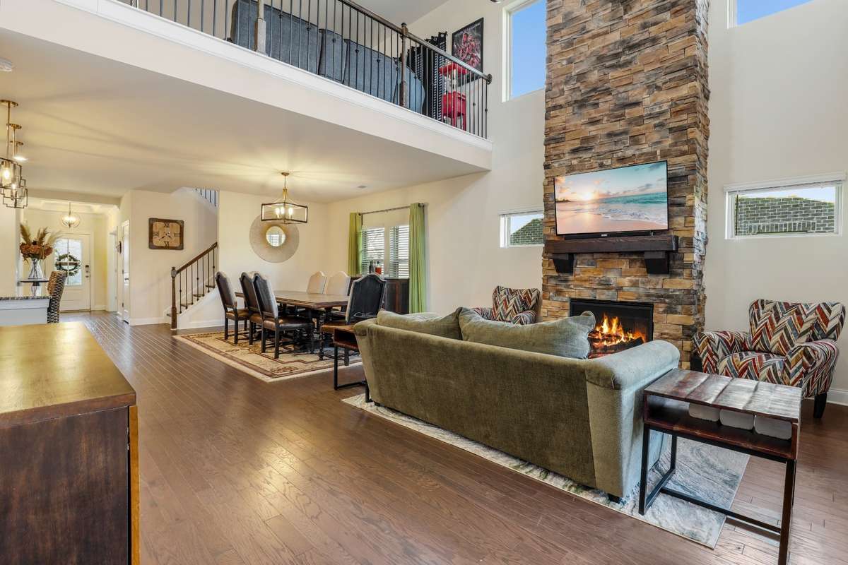 This home has an open floor plan. The family room adorns an accent fireplace.