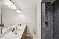Your primary bathroom has an oversized double vanity & tiled walk in shower. 68 Taylor Rd. Manchester, TN 37355