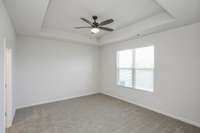 Great space in your primary suite downstairs with nice walk-in closet & trey ceiling.  **All photos are of a previously constructed Covington floorplan.**