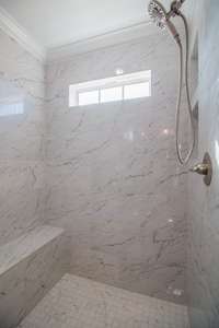 EXAMPLE>>>Tile Shower with 2 Shelves, a Bench and a Window!