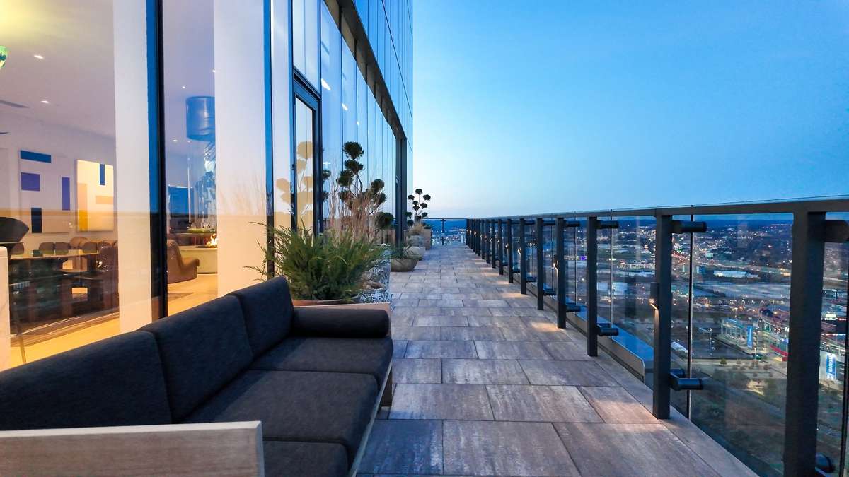 Just under 600 square foot balcony running the entire length of the Penthouse.