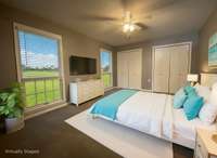 Virtually enhanced to show potential. Bedroom 4 with double closets.