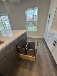 Never worry about where you have to hide your  trash can. Convenient pull out in island cabinet!