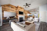 Example of the living room area virtually staged with furniture.