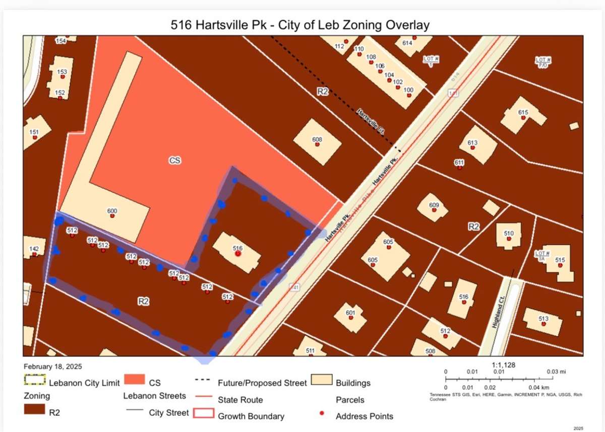 Subject property outlined in blue. 2 parcels.