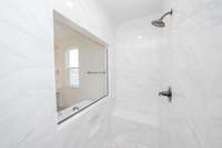 Details matter-shampoo niche and tile bench