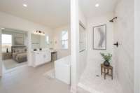 virtually staged photo of primary bath