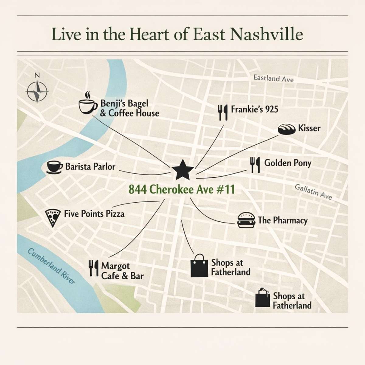 Close to great spots in East Nashville