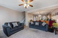 Great Room is Spacious and has views to the back deck and yard.